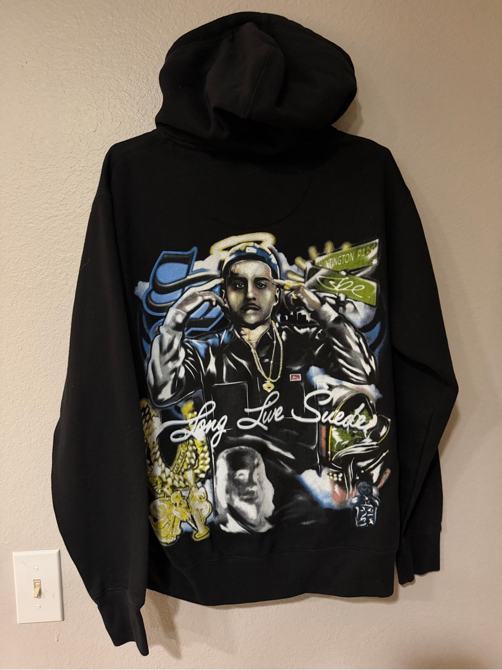 Black Graphic Pullover Hoodie - SDL - Small - Mens - Blue White